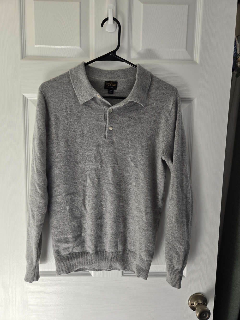 J.Crew XS Light Heathered Gray 100% Cashmere Long Sleeve Polo Collared Sweater